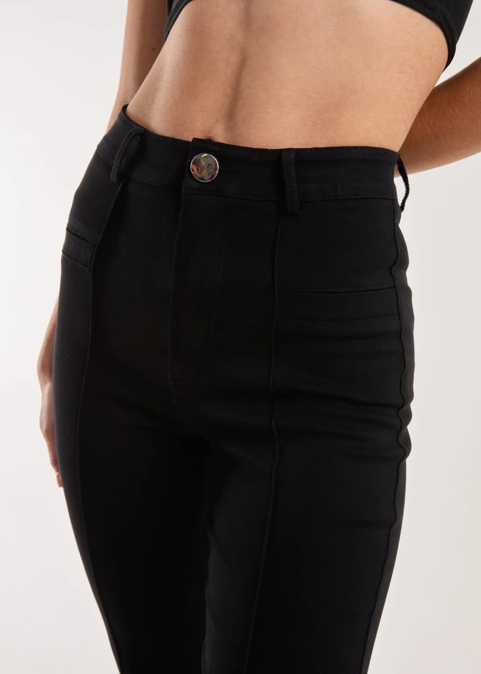 Trousers>Pink Vanilla Slim Fit Seam Detail Trousers Black