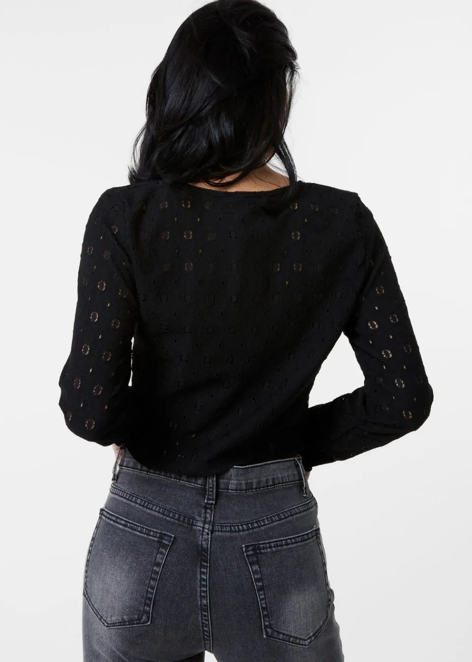 Tops>Pink Vanilla Black Tie Front Cutwork Cardigan