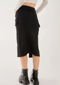 Skirts>Pink Vanilla Utility Cargo Midi Slit Skirt Black