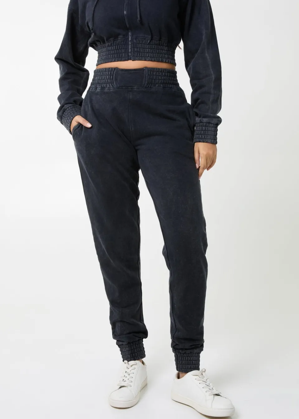 Trousers>Pink Vanilla Black Wash Cuffed Joggers