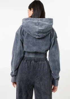 Tops>Pink Vanilla Black Wash Cropped Hoodie