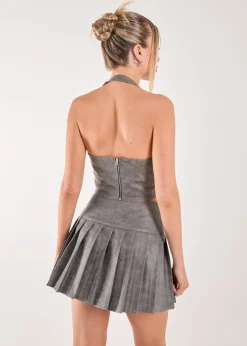 Tops>Pink Vanilla Black Washed PU Tie Detail Corset Top