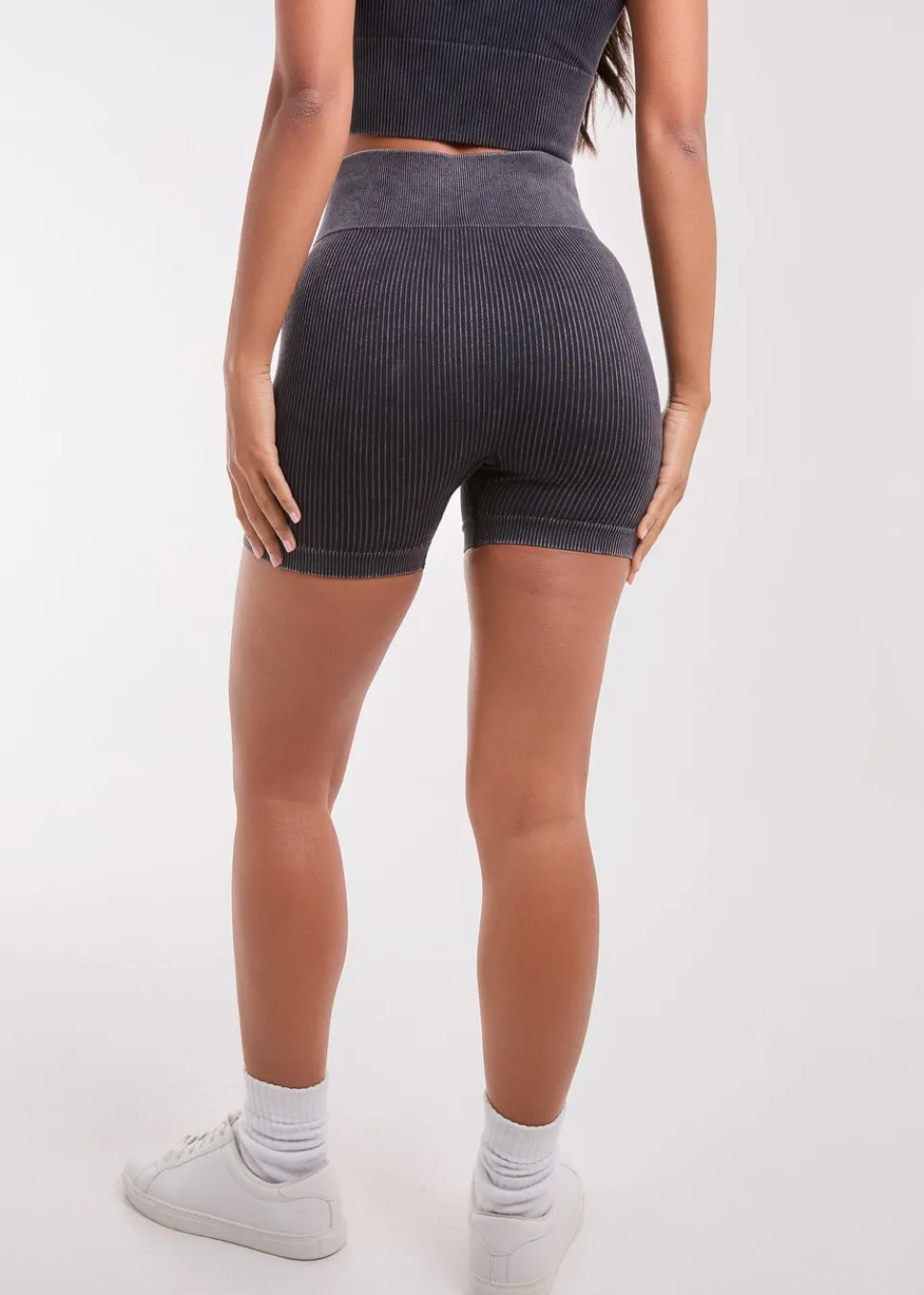 Shorts>Pink Vanilla Black Washed Active Cycle Shorts