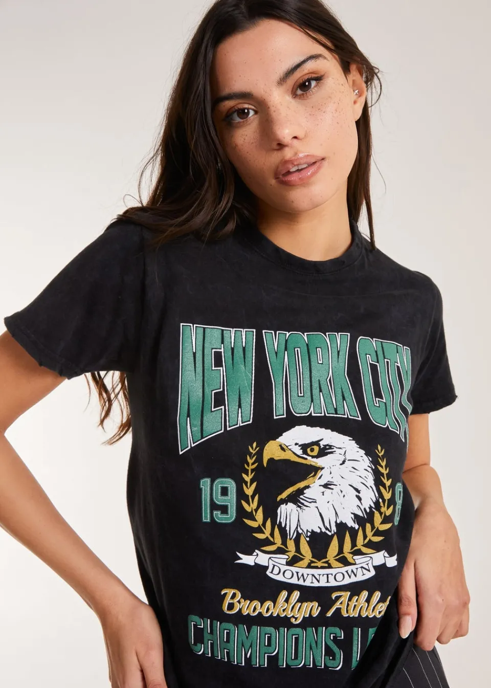 T-Shirts>Pink Vanilla Black Washed Graphic T-Shirt