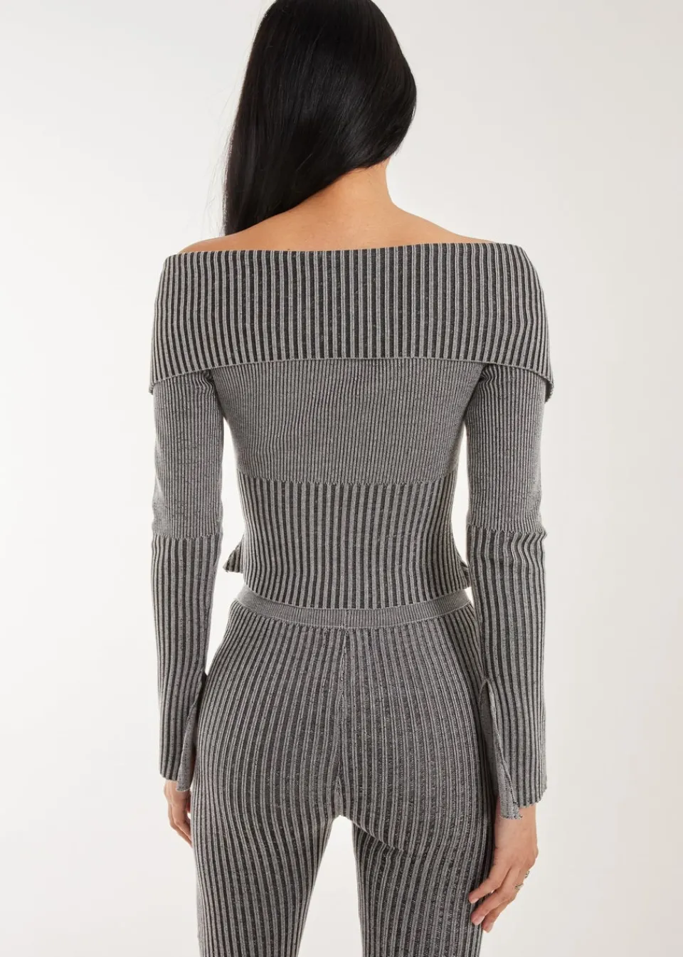 Tops>Pink Vanilla Black Washed Rib Fold-Over Cardigan