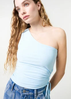 Tops>Pink Vanilla Blue Asymmetric Top