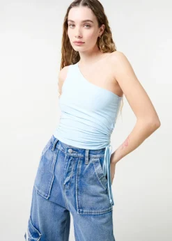 Tops>Pink Vanilla Blue Asymmetric Top