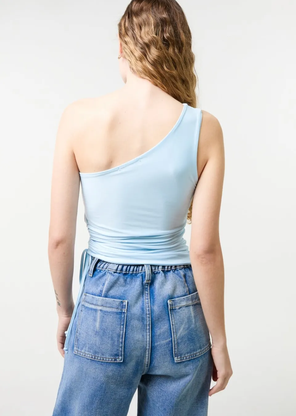 Tops>Pink Vanilla Blue Asymmetric Top