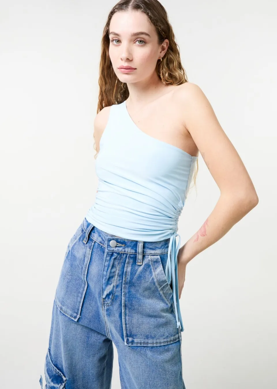 Tops>Pink Vanilla Blue Asymmetric Top