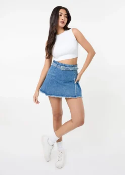 Skirts>Pink Vanilla Blue Belt Denim Pleated Mini Skirt