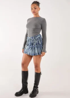 Skirts>Pink Vanilla Blue Cargo Pocket Pleated Denim Mini Skirt