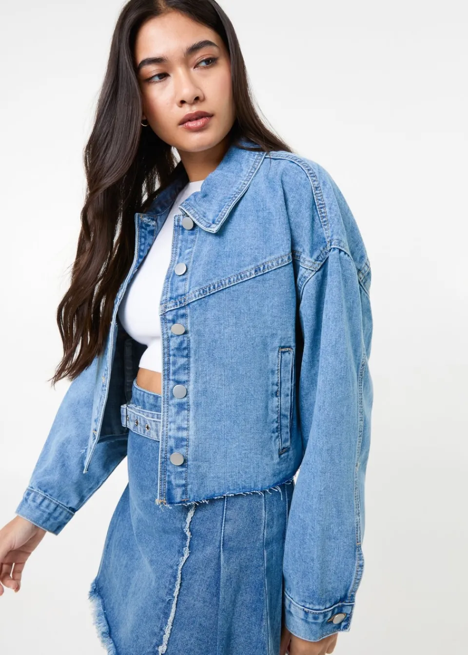 Coats & Jackets>Pink Vanilla Blue Cropped Denim Jacket