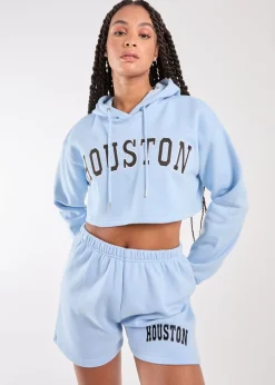 Tops>Pink Vanilla Blue Houston Cropped Hoodie