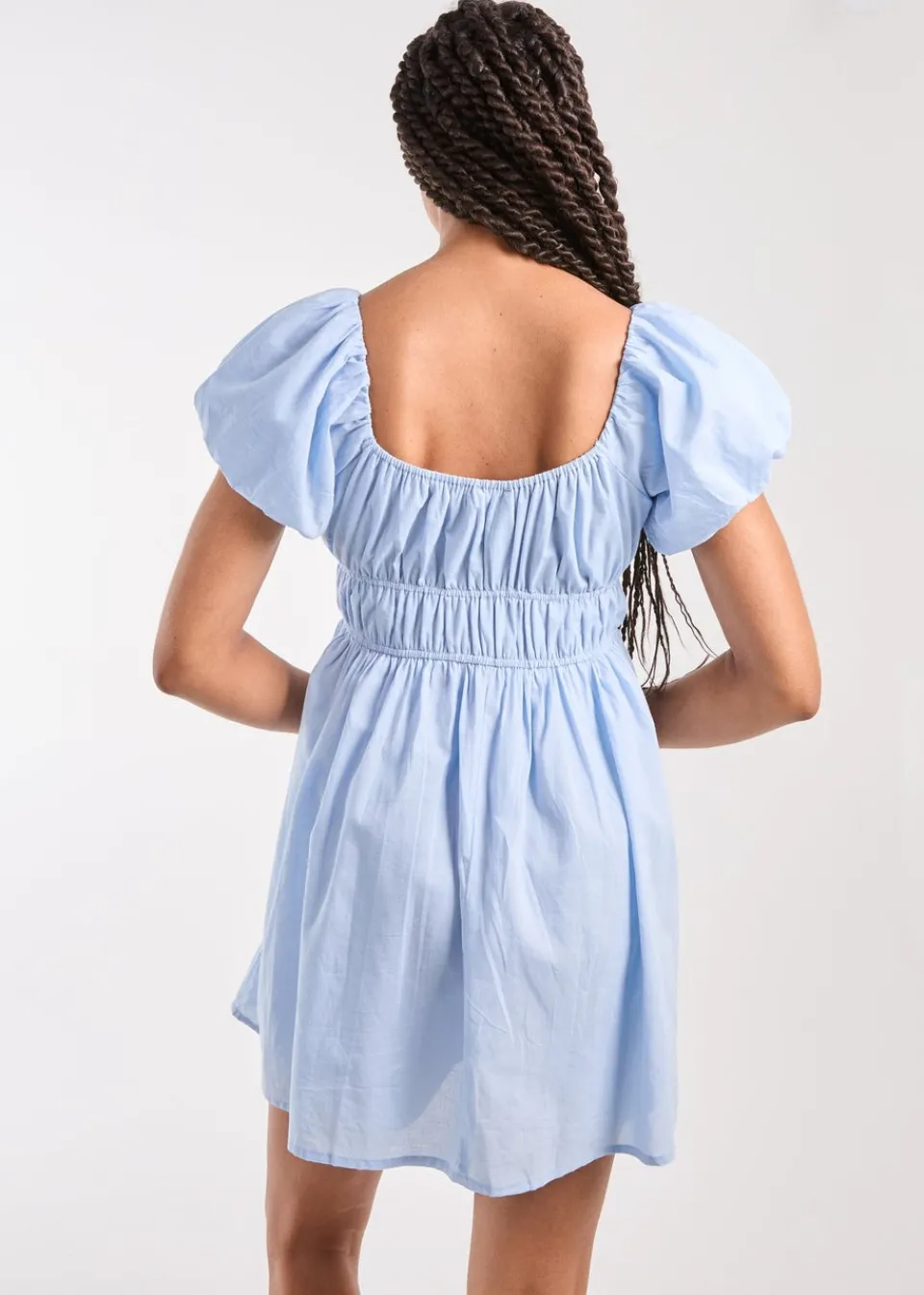 Shorts>Pink Vanilla Blue Puff Sleeve Mini Dress with Shorts
