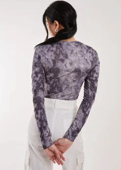 Tops>Pink Vanilla Racer Washed Printed Long Sleeve Top Blue