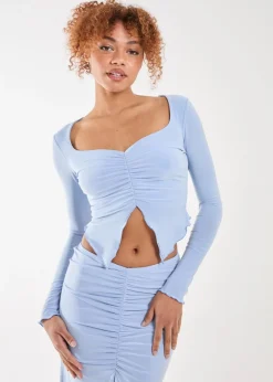 Tops>Pink Vanilla Blue Slinky Ruched Butterfly Top