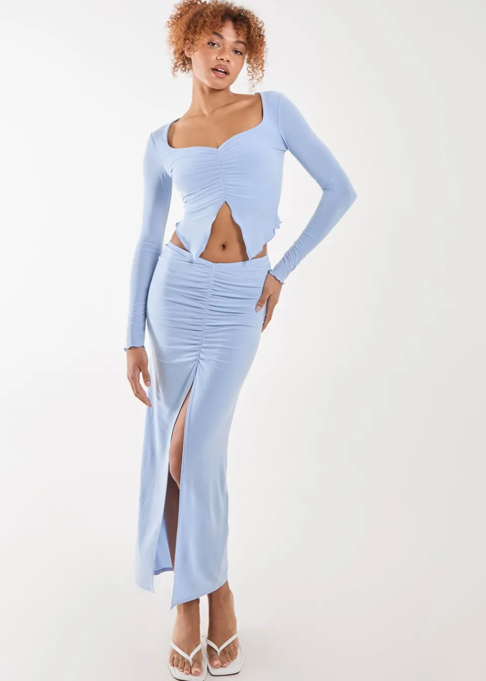 Tops>Pink Vanilla Blue Slinky Ruched Butterfly Top