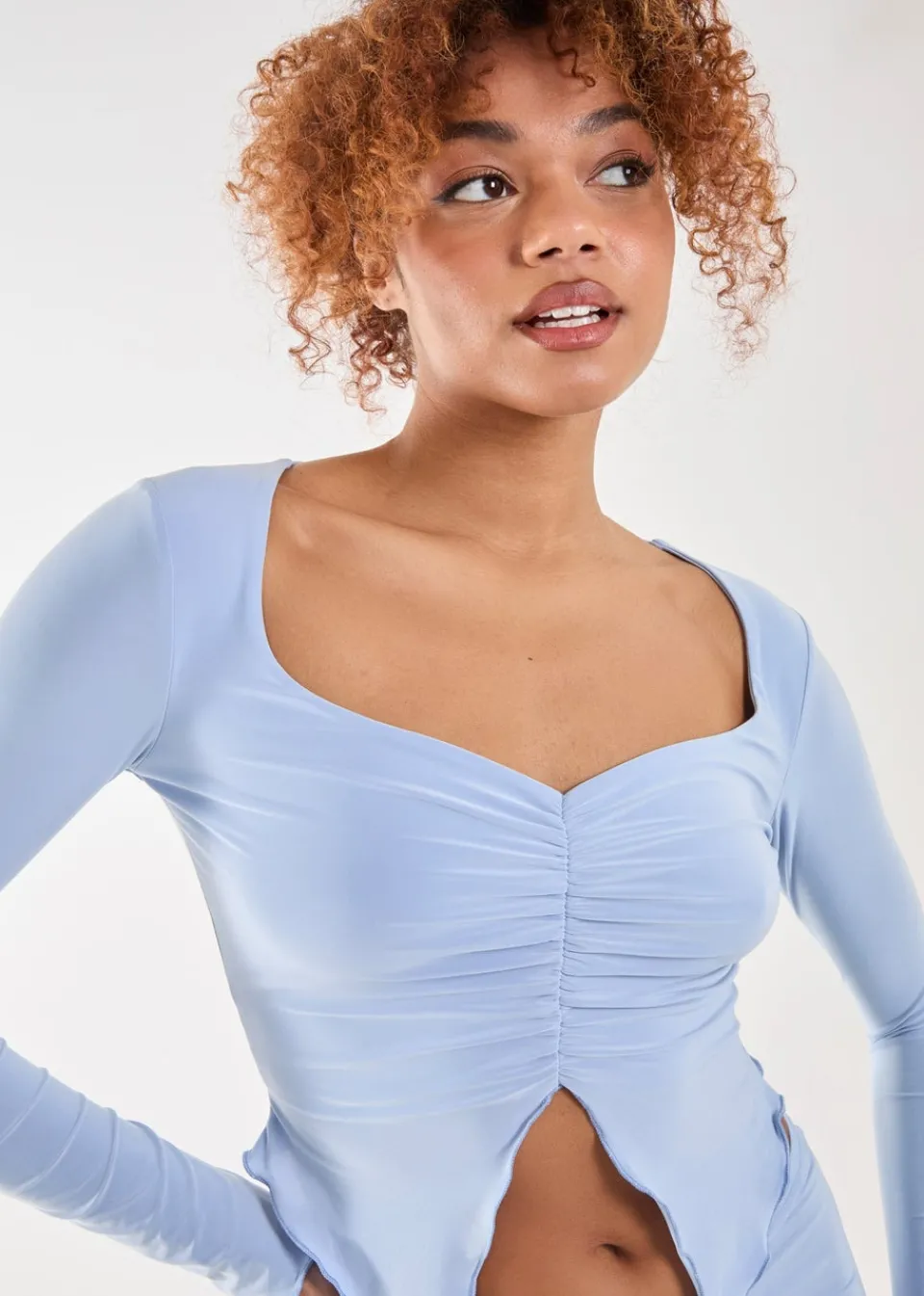 Tops>Pink Vanilla Blue Slinky Ruched Butterfly Top