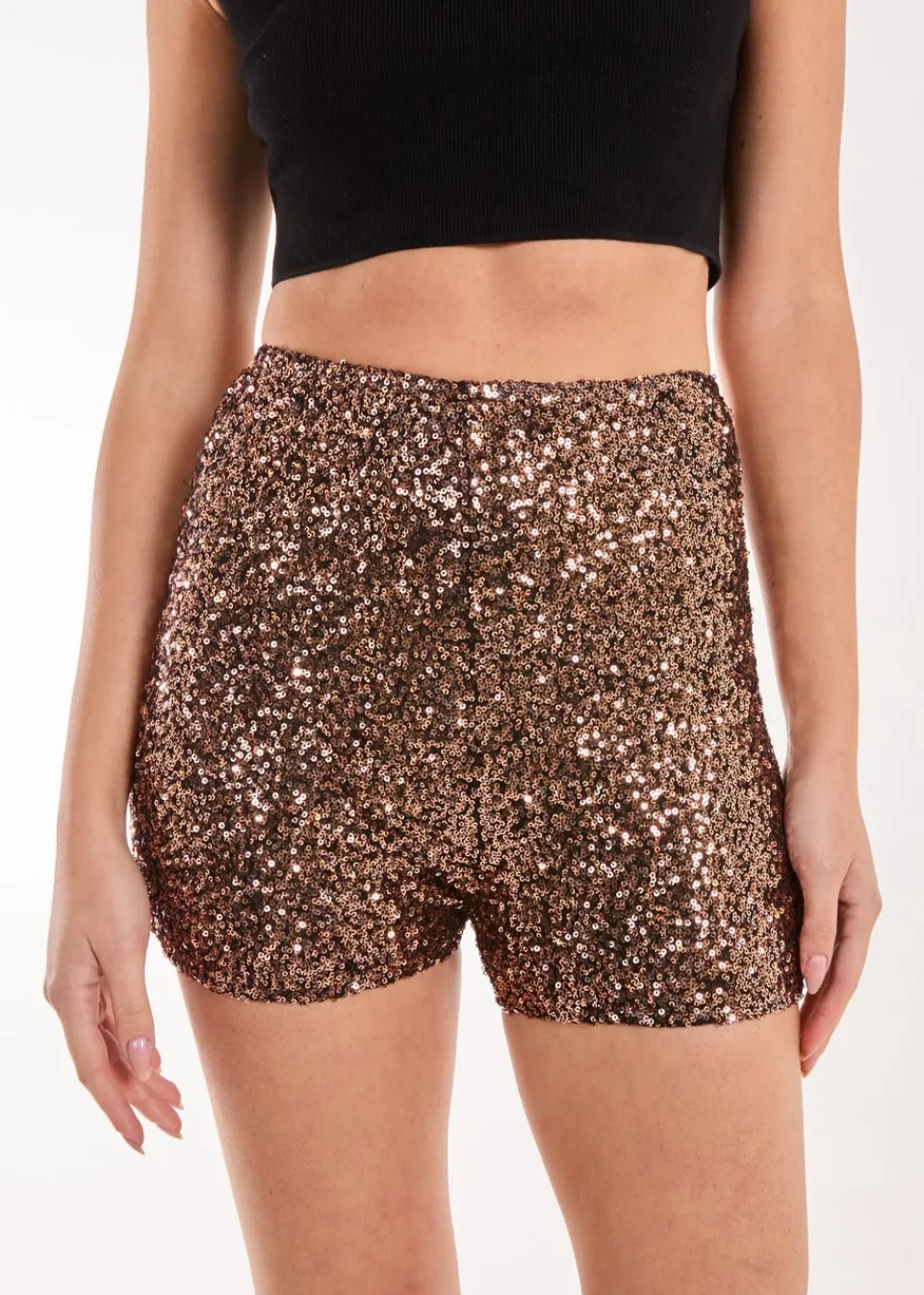 Shorts>Pink Vanilla Bronze Sequin Mini Shorts