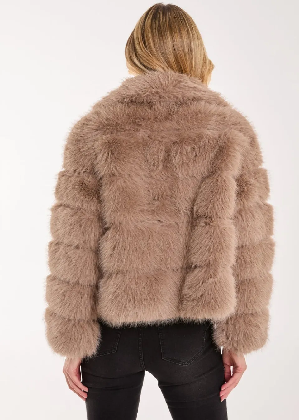 Coats & Jackets>Pink Vanilla Brown Cropped Fur Pelted Jacket