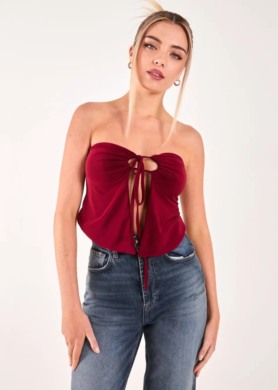 Tops>Pink Vanilla Burgundy Keyhole Butterfly Bandeau Top