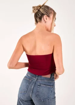 Tops>Pink Vanilla Burgundy Keyhole Butterfly Bandeau Top