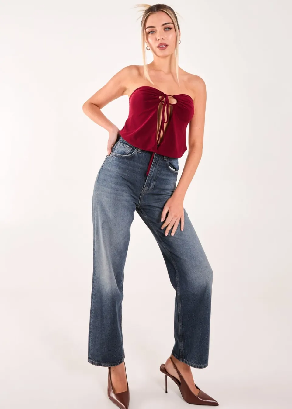 Tops>Pink Vanilla Burgundy Keyhole Butterfly Bandeau Top