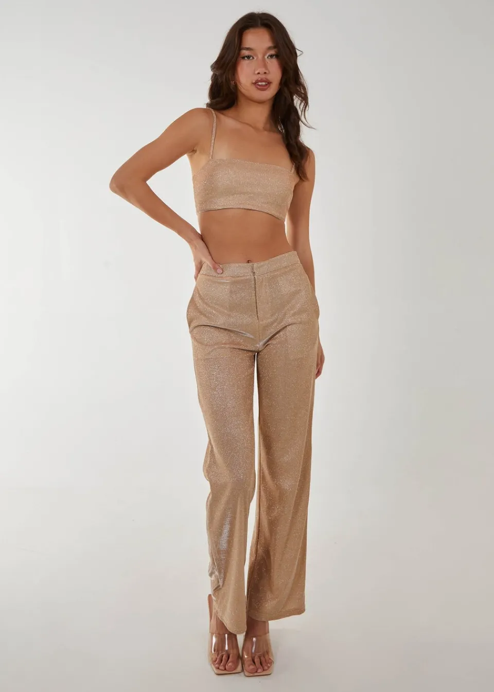 Trousers>Pink Vanilla Champagne Metallic Straight Leg Trousers