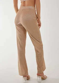 Trousers>Pink Vanilla Champagne Metallic Straight Leg Trousers