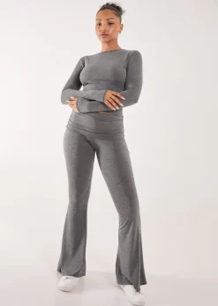 Trousers>Pink Vanilla Charcoal Fold Over Waist Lounge Flares