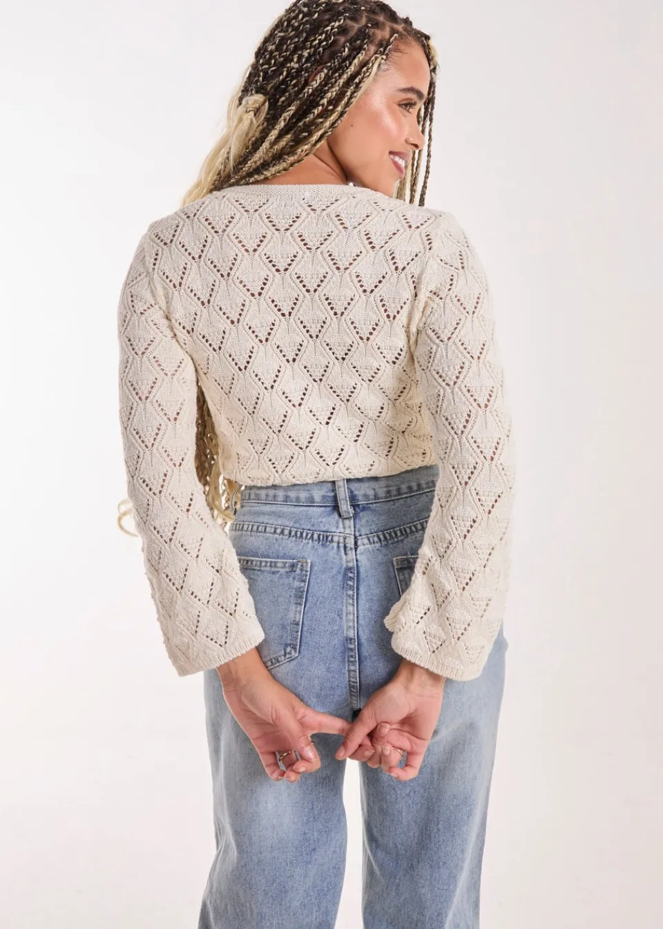 Tops>Pink Vanilla Cream Tie Front Crochet Top