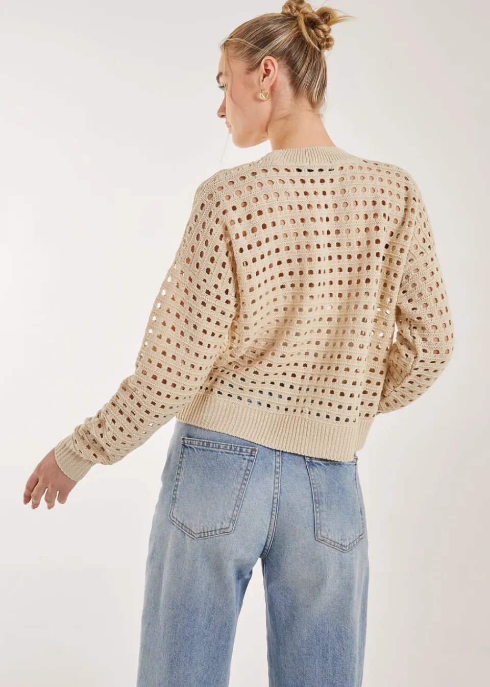 Tops>Pink Vanilla Crochet Knitted Sweatshirt Ivory