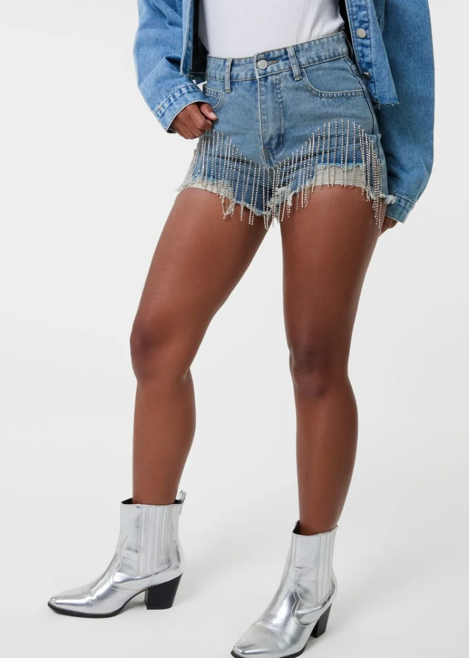 Shorts>Pink Vanilla Denim Embellished Diamante Denim Shorts