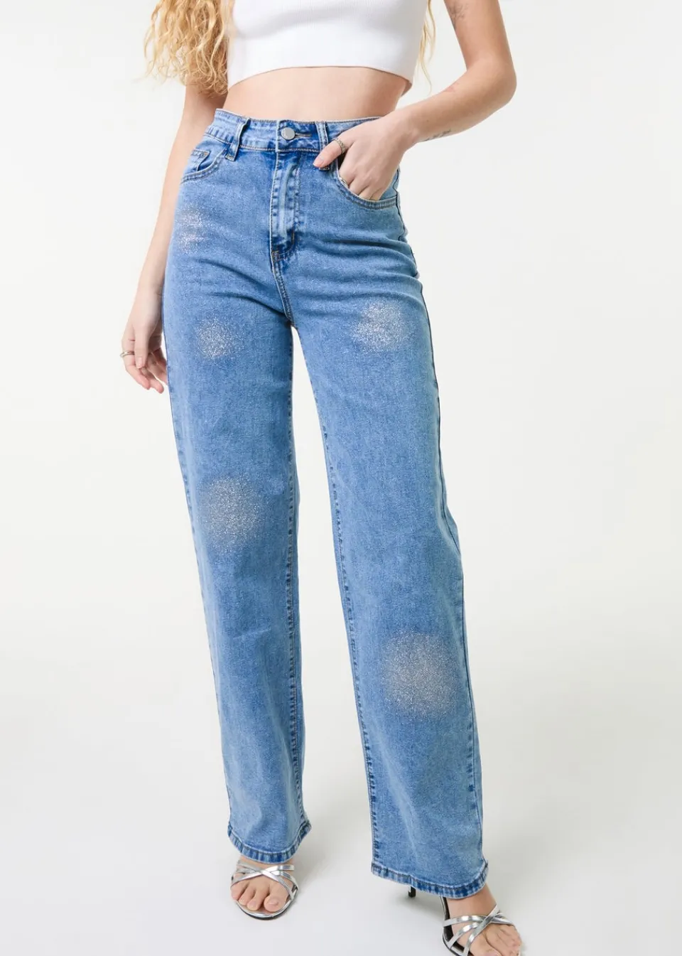 Jeans & Jeggings>Pink Vanilla Denim High Waist Glitter Jeans
