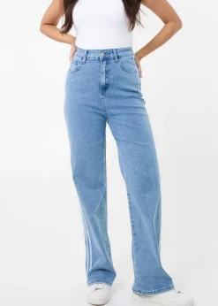 Jeans & Jeggings>Pink Vanilla Denim Stripe Detail Denim High Waist Jeans