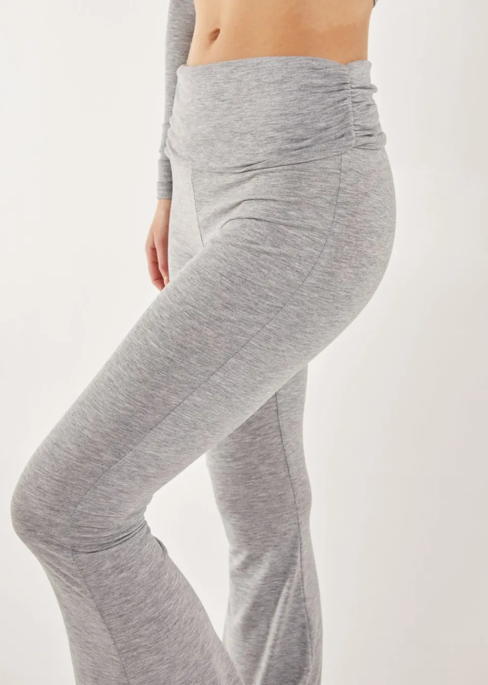 Trousers>Pink Vanilla Fold Over Waist Lounge Flares Grey