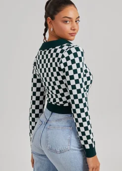 Tops>Pink Vanilla Green Notch Collar Checkered Top