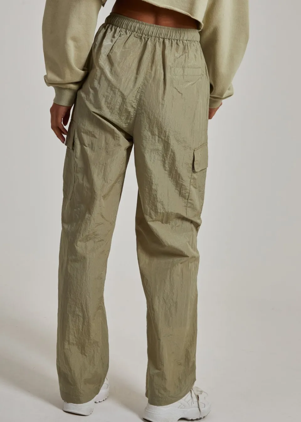 Trousers>Pink Vanilla Green Parachute Cargo Pants
