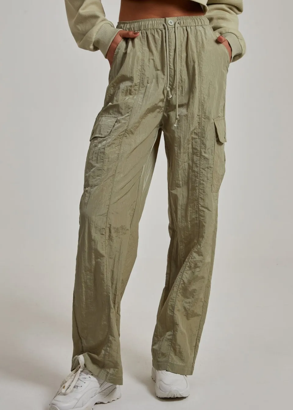 Trousers>Pink Vanilla Green Parachute Cargo Pants