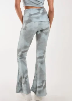 Trousers>Pink Vanilla Green Tie Dye Rib Fold Over Flares