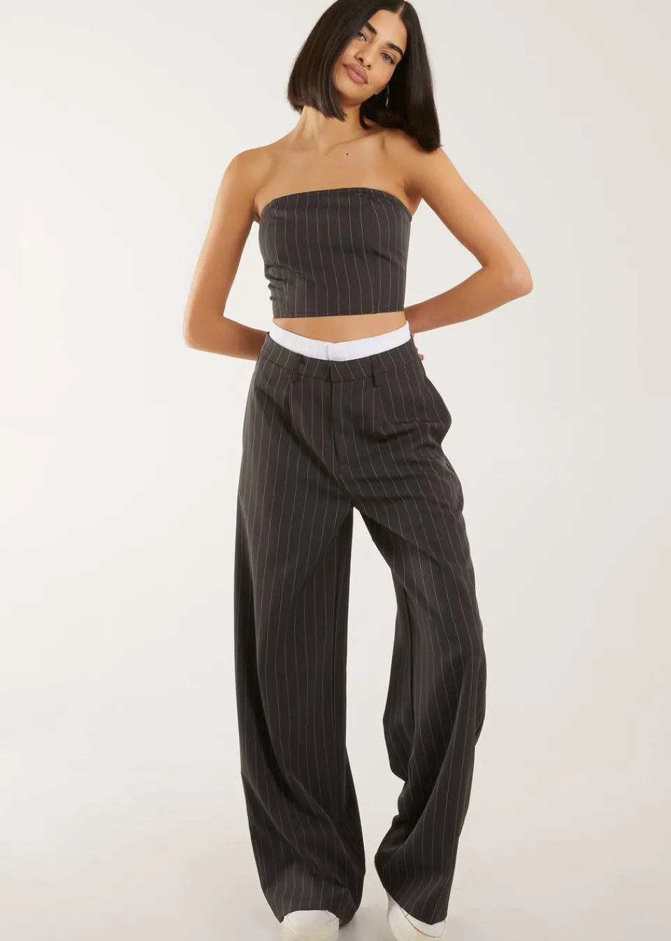 Tops>Pink Vanilla Grey Bandeau Crop Top