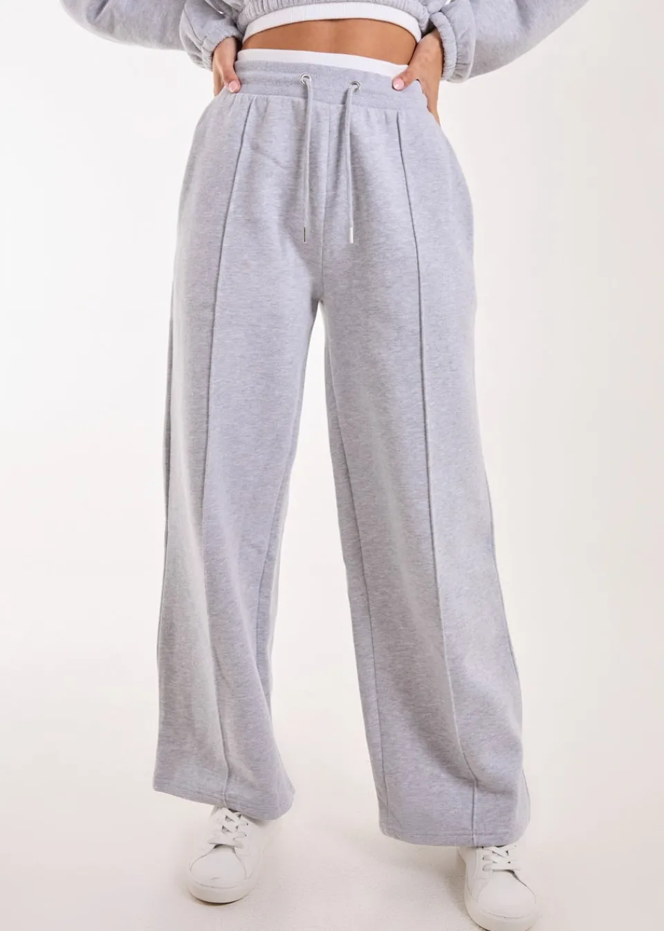 Trousers>Pink Vanilla Grey Contrast Waist Band Wide Joggers