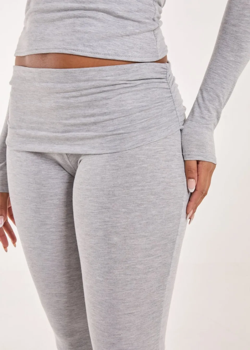 Trousers>Pink Vanilla Grey Fold Over Waist Lounge Flares