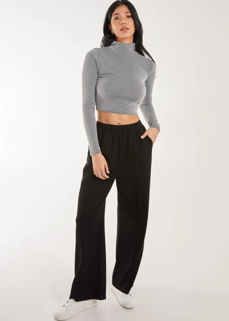 Tops>Pink Vanilla Grey High Neck Rib Top