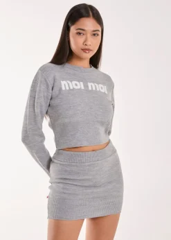 Tops>Pink Vanilla Grey Moi Moi Slogan Cropped Jumper