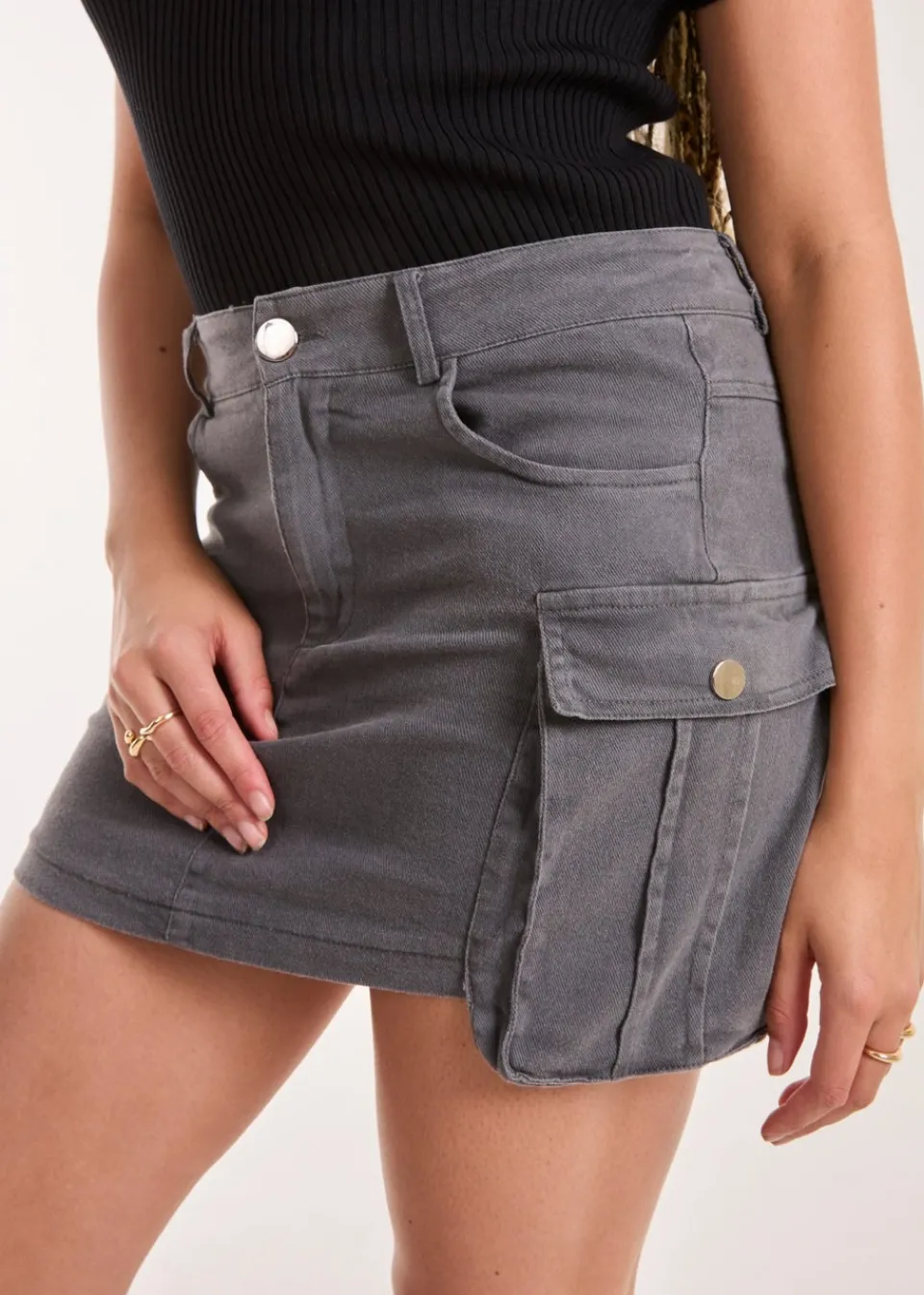 Skirts>Pink Vanilla Grey Oversized Pocket Cargo Mini Skirt
