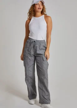 Trousers>Pink Vanilla Grey Parachute Cargo Pants