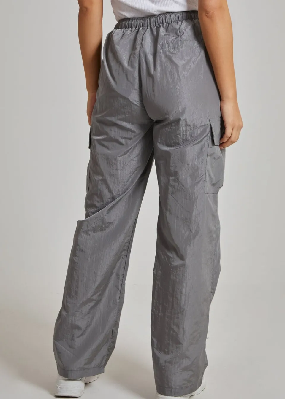 Trousers>Pink Vanilla Grey Parachute Cargo Pants