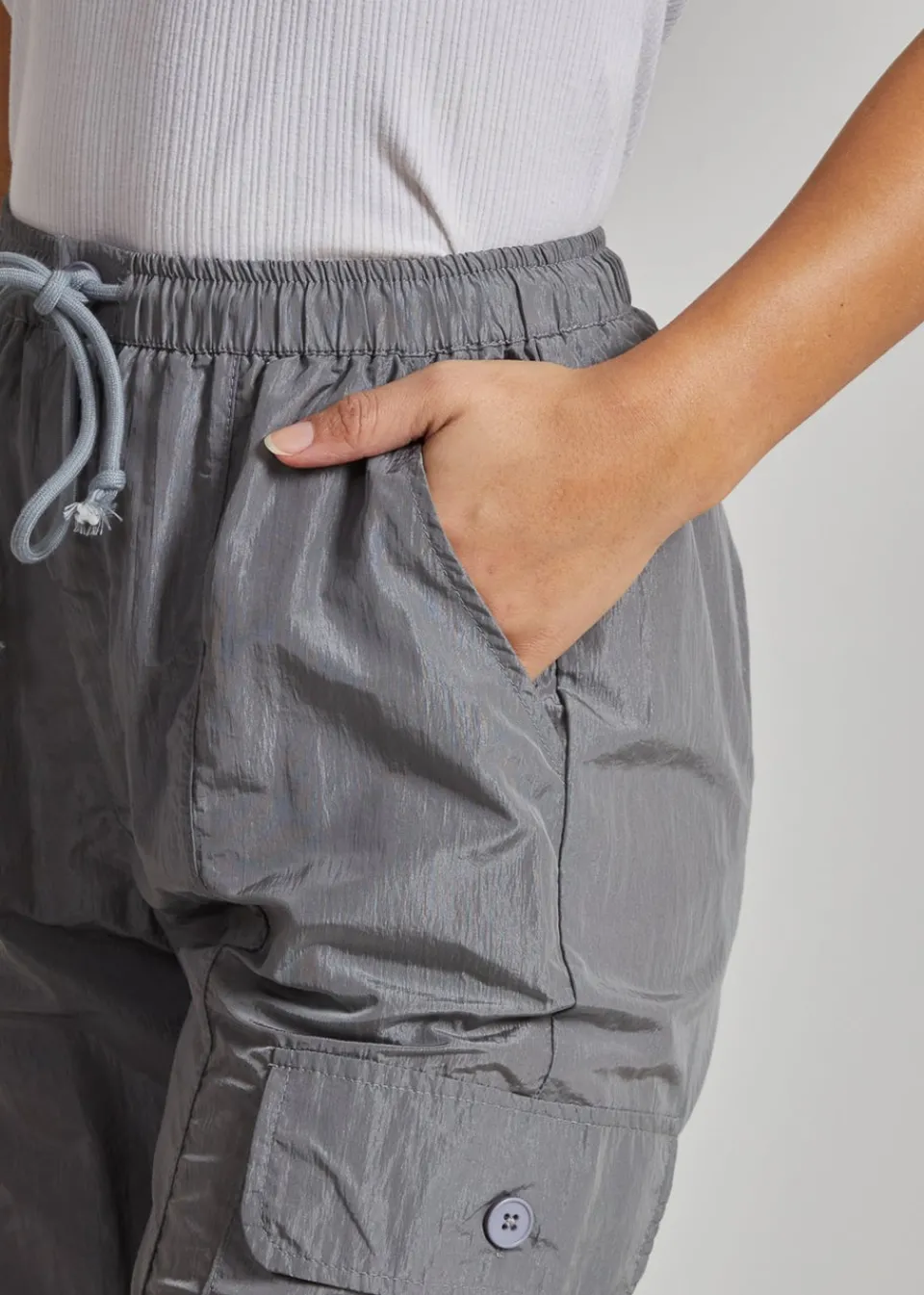 Trousers>Pink Vanilla Grey Parachute Cargo Pants