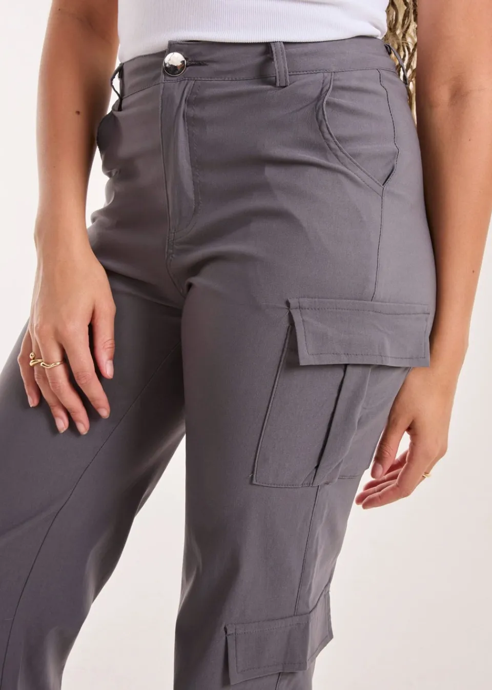 Trousers>Pink Vanilla Grey Pocket Detail Wide Leg Cargo Pants